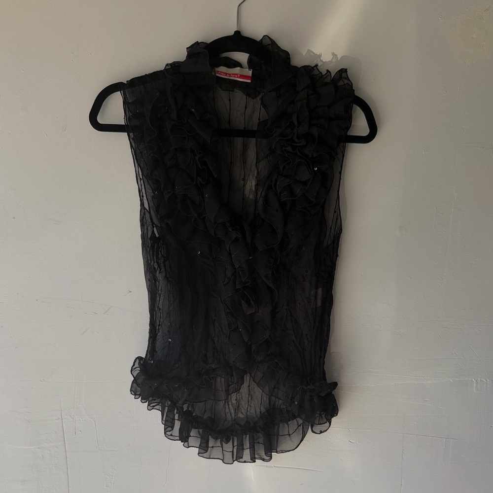 American Vintage y2k Black Ruffled Blouse with sequence